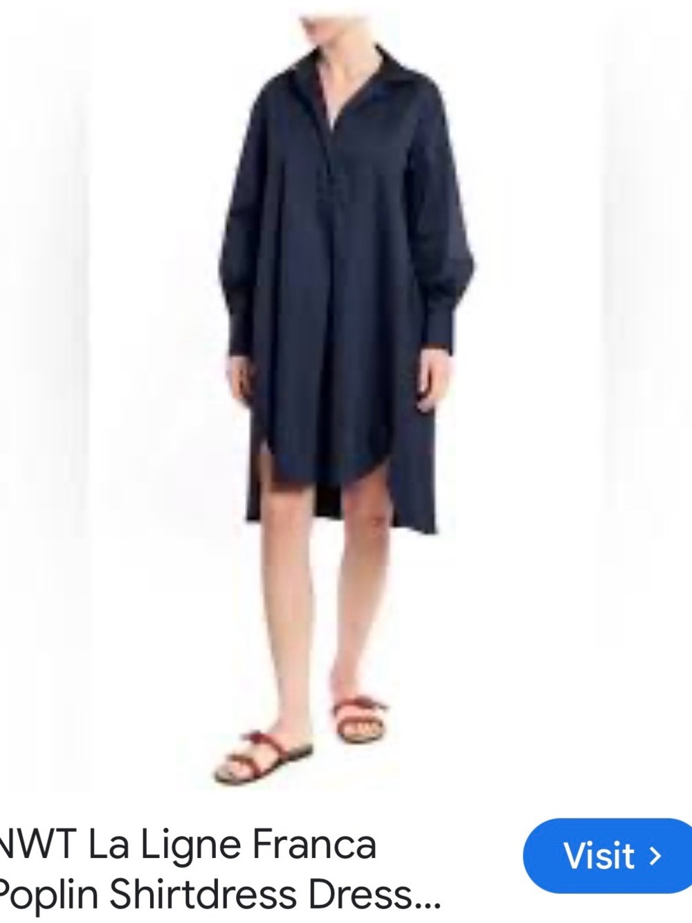 La Ligne Navy Poplin Long-Sleeve Shirt Dress, small
